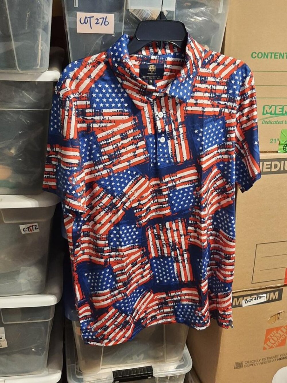 NEW ! Herberton Button Down Shirt Distressed American Flag Red/White/Blue Sz M